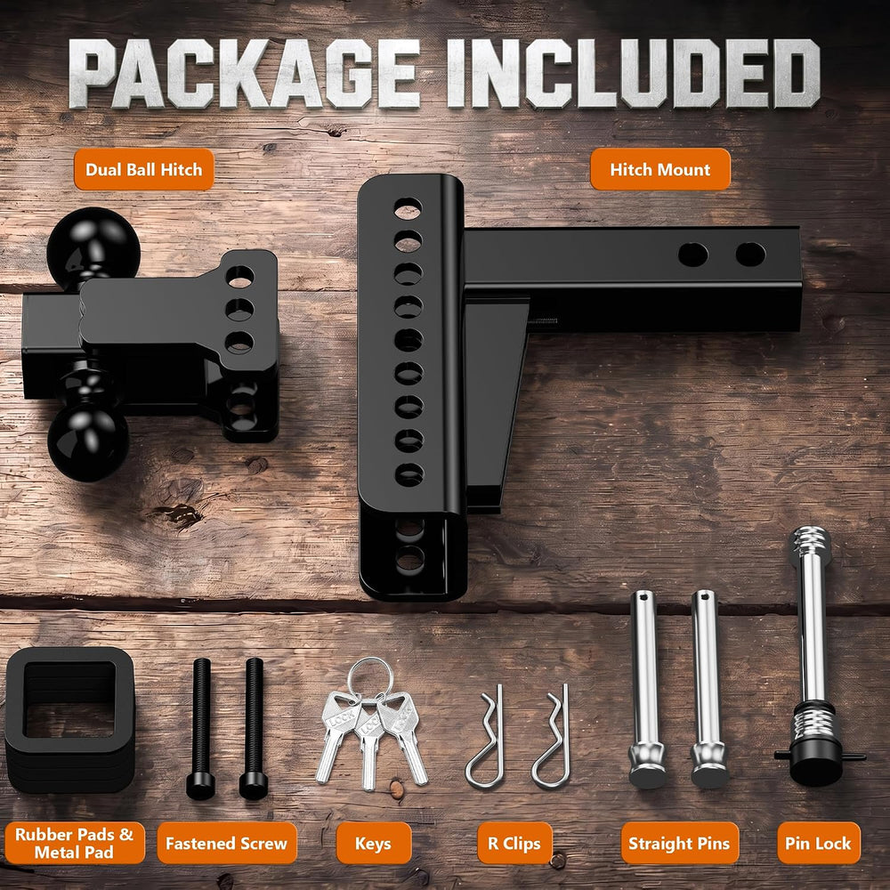 Adjustable Trailer Hitch, Fit 2 in Receiver, 6 Inch Drop/Rise
