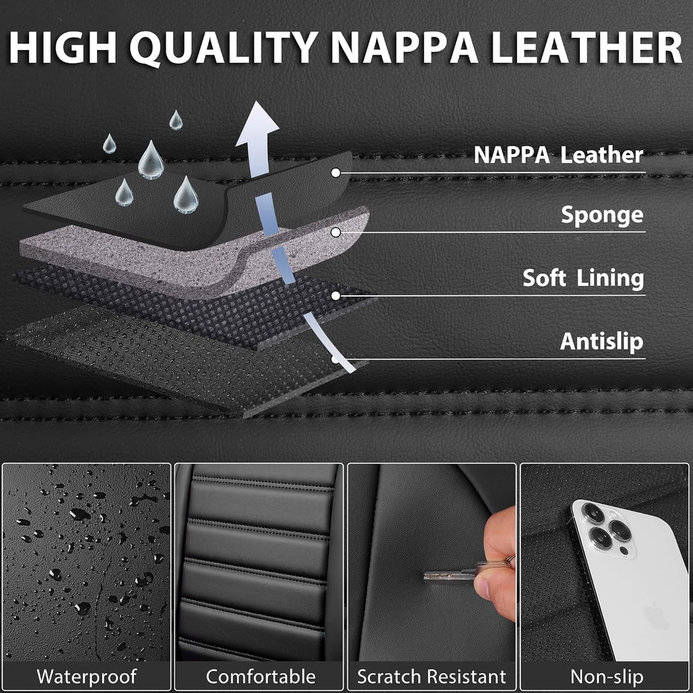 CAR PASS Nappa Leather Car Seat Covers Full Set, Luxury Seat Protector for Ca...