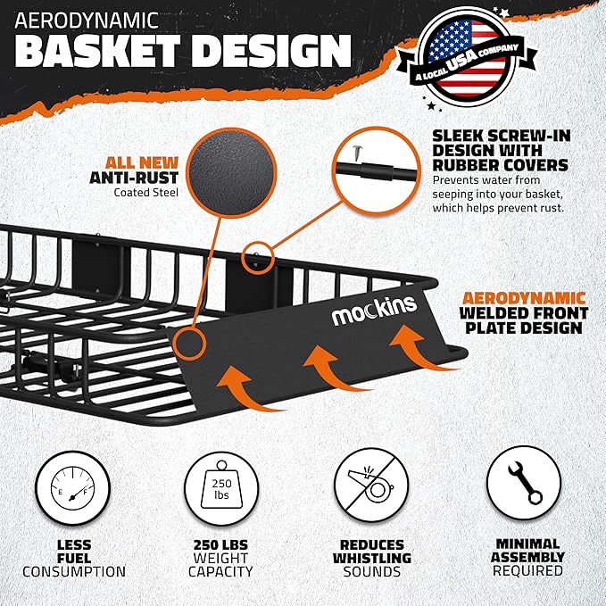 Mockins 64"x39"x6" Extendable Heavy Duty Roof Rack Basket w/ 1...