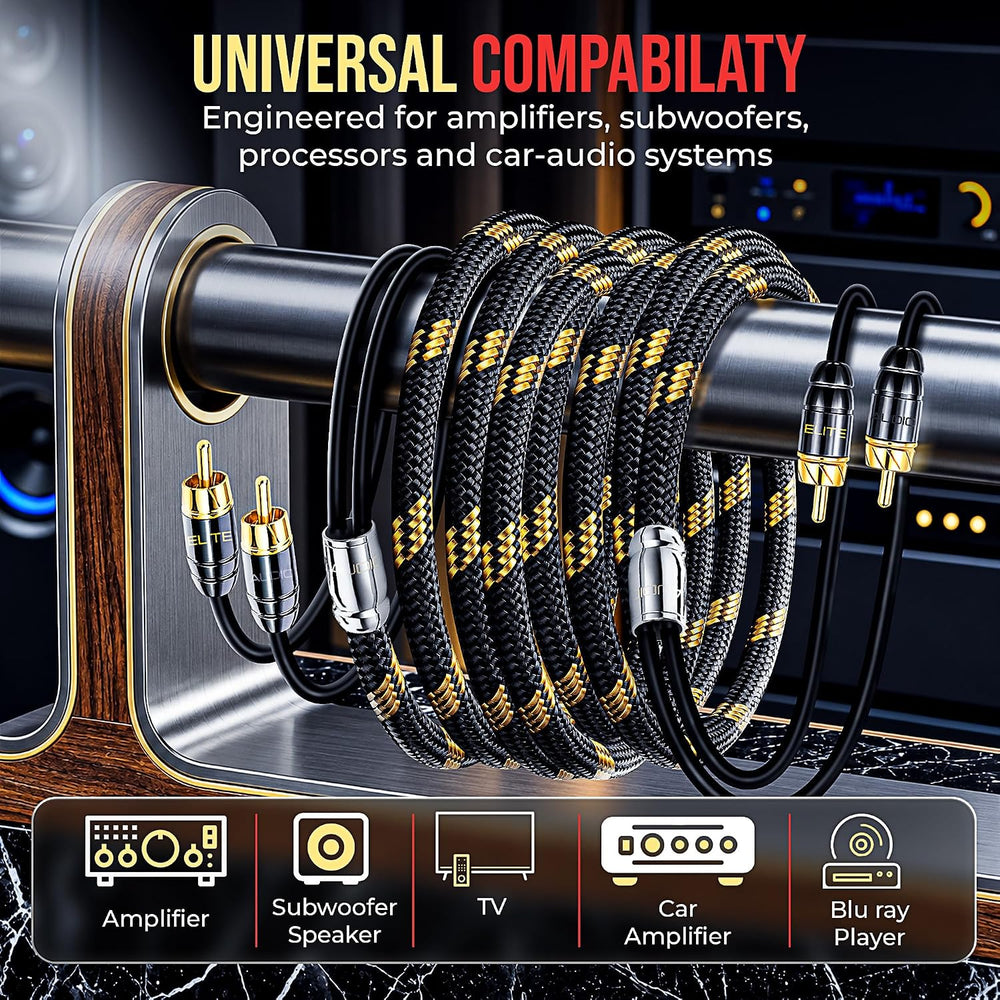 Elite Audio Pro Series | 3ft 2-Channel RCA Cable | OFC | Triple Shielded