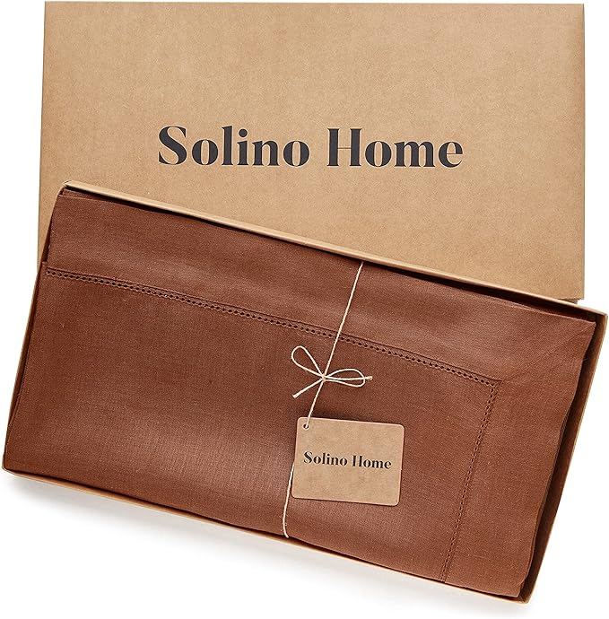 Solino Home Linen Cinnamon Tablecloth 60 x 120 Inch - Classic Hemstitch, 100%...