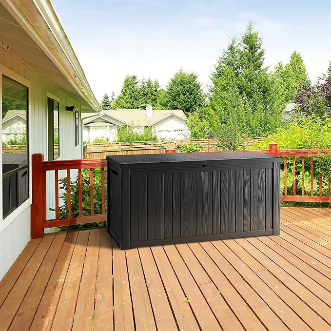 270 Gallon Lockable Resin Deck Box, Waterproof & UV-Resistant Outdoor Sto...