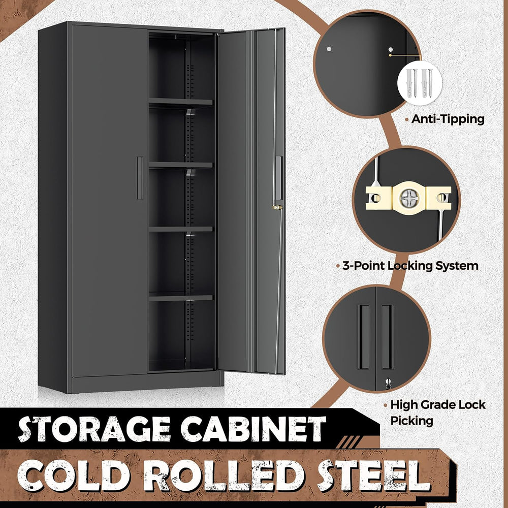 INTERGREAT Metal Storage Cabinet, 72” H Storage Cabinet with 2 Doors and 4 Ad...