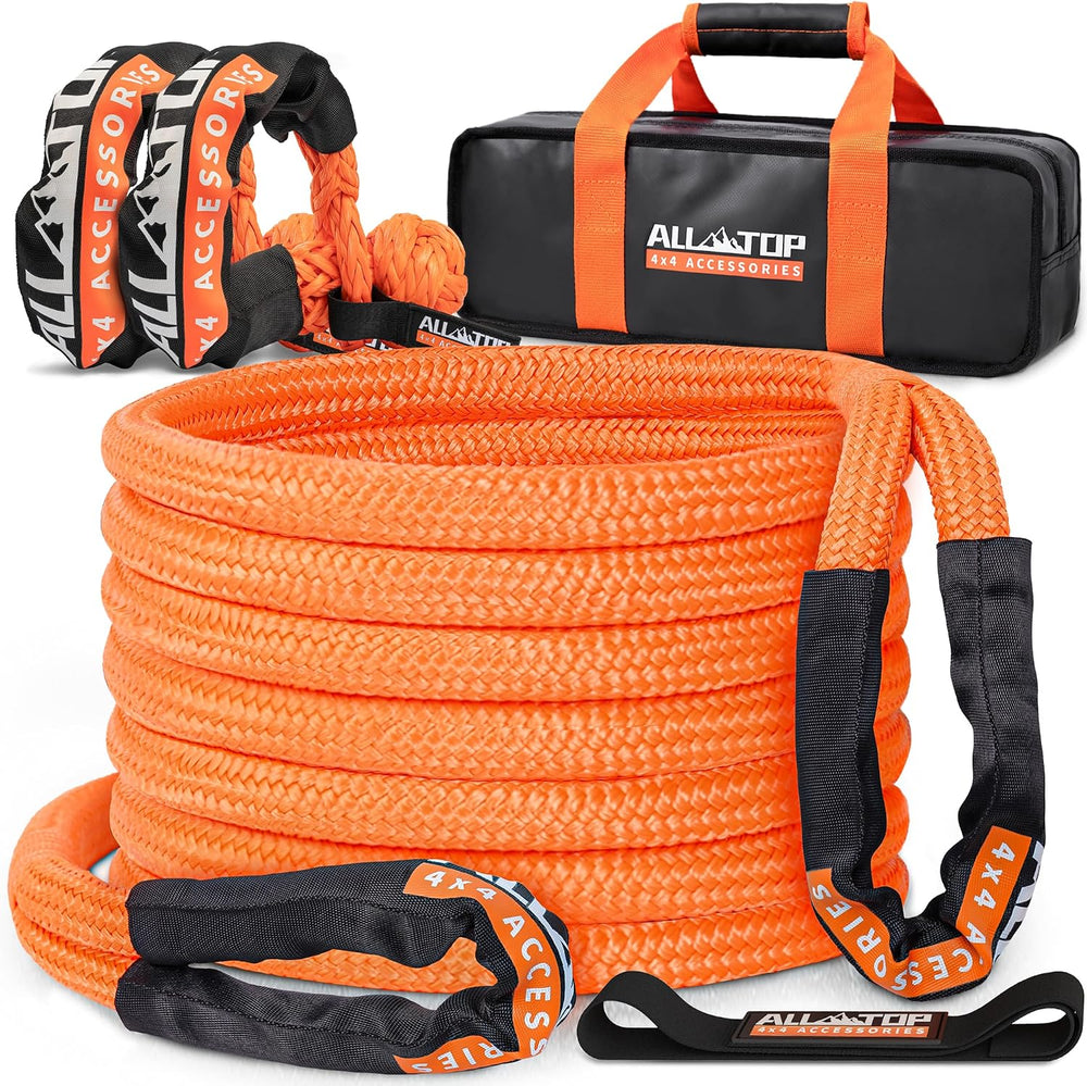 ALL-TOP Kinetic Recovery Rope Kit w/ 2 Soft Shackles, 48000Lbs, 1in x 20ft, H...