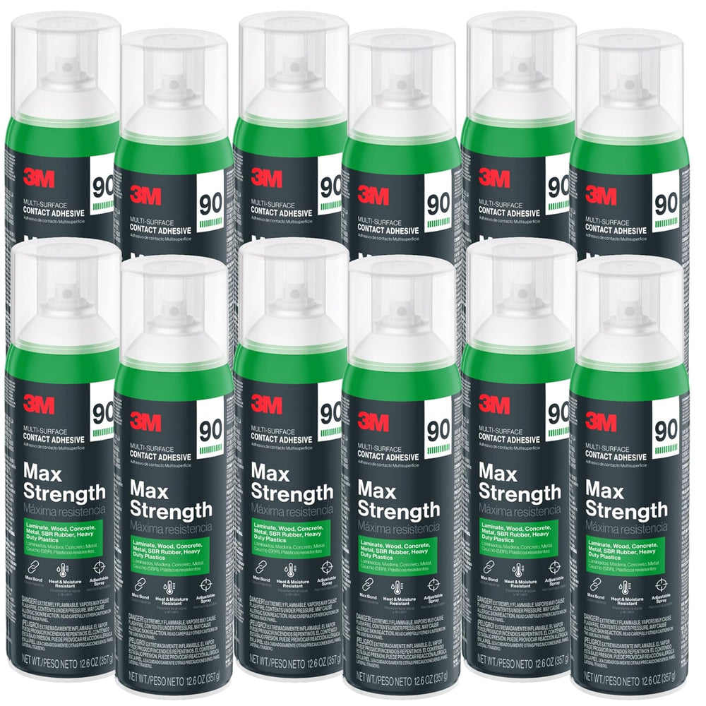 3M Max Strength 90 Contact Adhesive Spray, 12.6 oz (Pack of 12) – Low VOC Hea...
