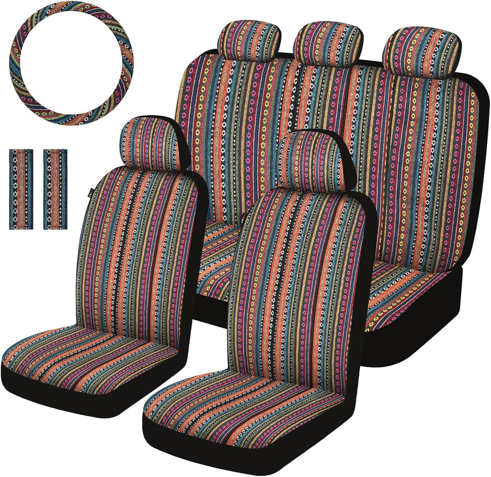 Baja Saddle Blanket Car Seat Covers Full Set 12PCS, Orange