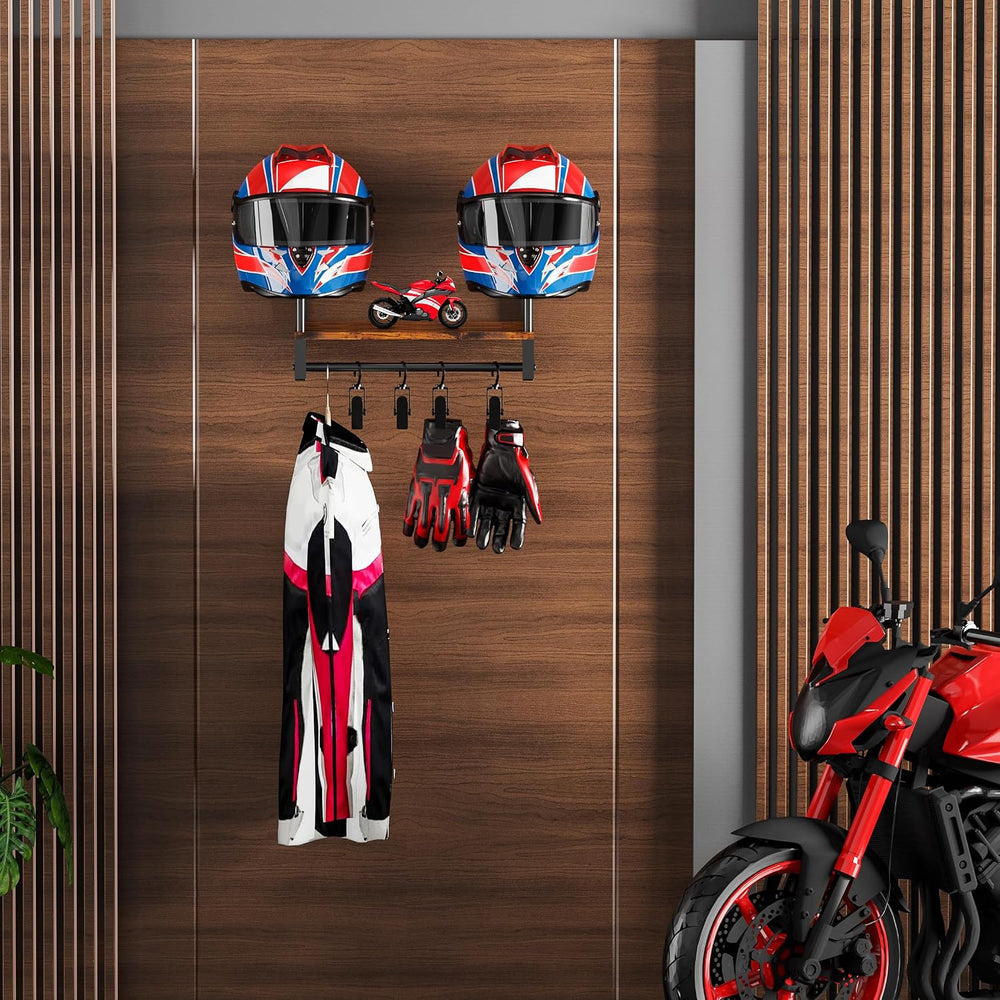 Automotive Helmet Holder Wall Mount, Solid Wood and Metal Helmet Rack with 4 ...