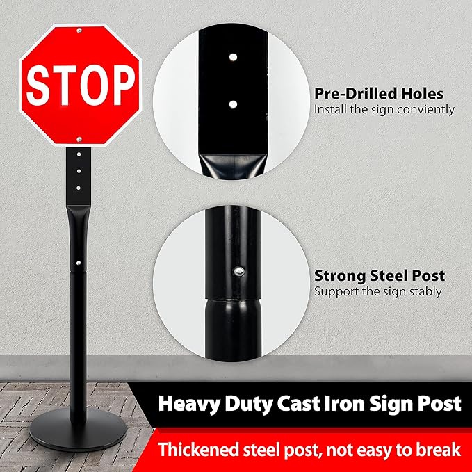 Heavy Duty Parking Sign Base Cast Iron 48" Parking Sign Post, Heavy Duty...