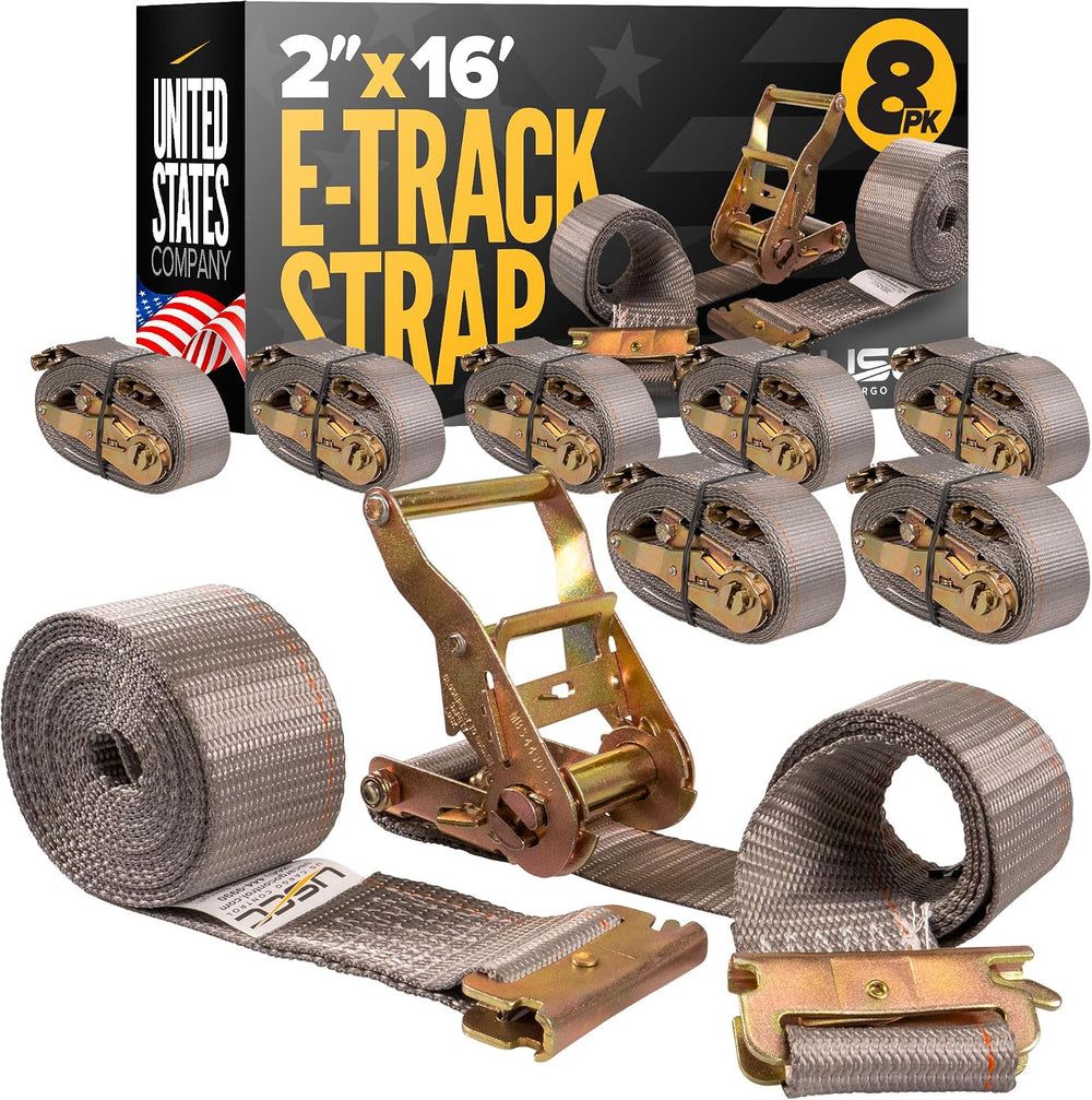US Cargo Control E Track Straps 2" x 16' (8-Pack), 4,400 LBS Break S...