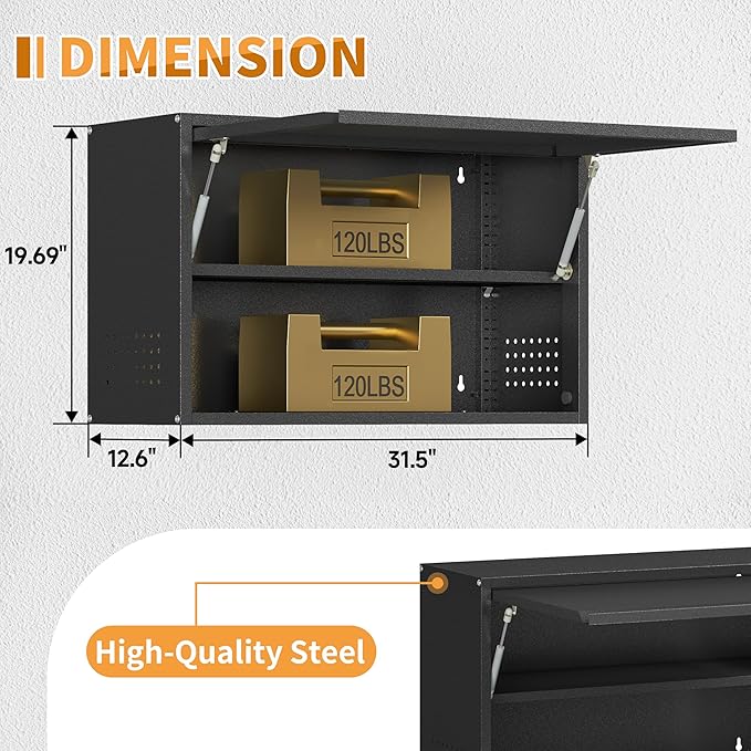 Metal Garage Wall Cabinet with Up-Flip Door, Upper Storage Cabinets with