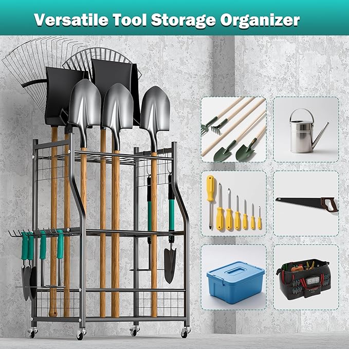 EVERHANGER Garden Tool Organizer Stand, Garage Tool Storage Organization
