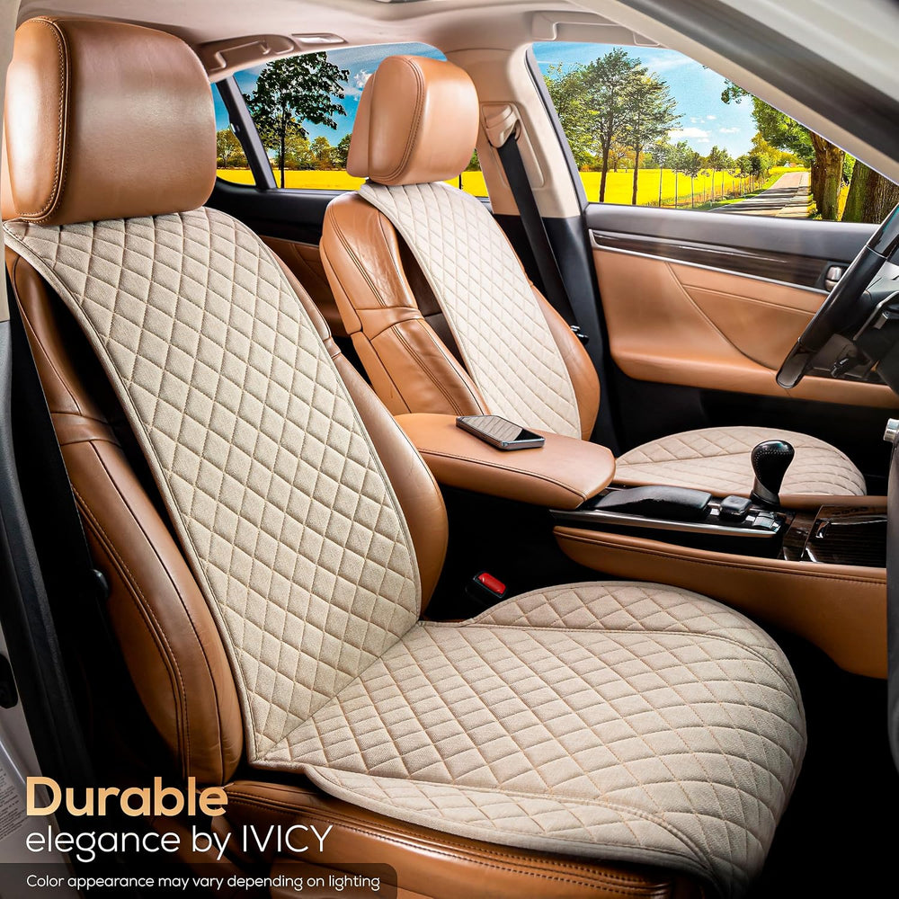 IVICY Faux Linen Front Car Seat Cover, Seat Protector, 1 Unit, Light Beige