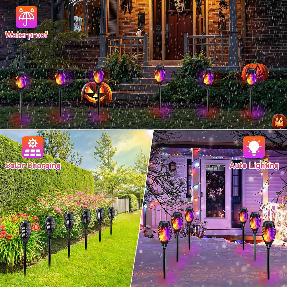 Orange & Purple Flickering Flame Halloween Solar Lights for Halloween Decor