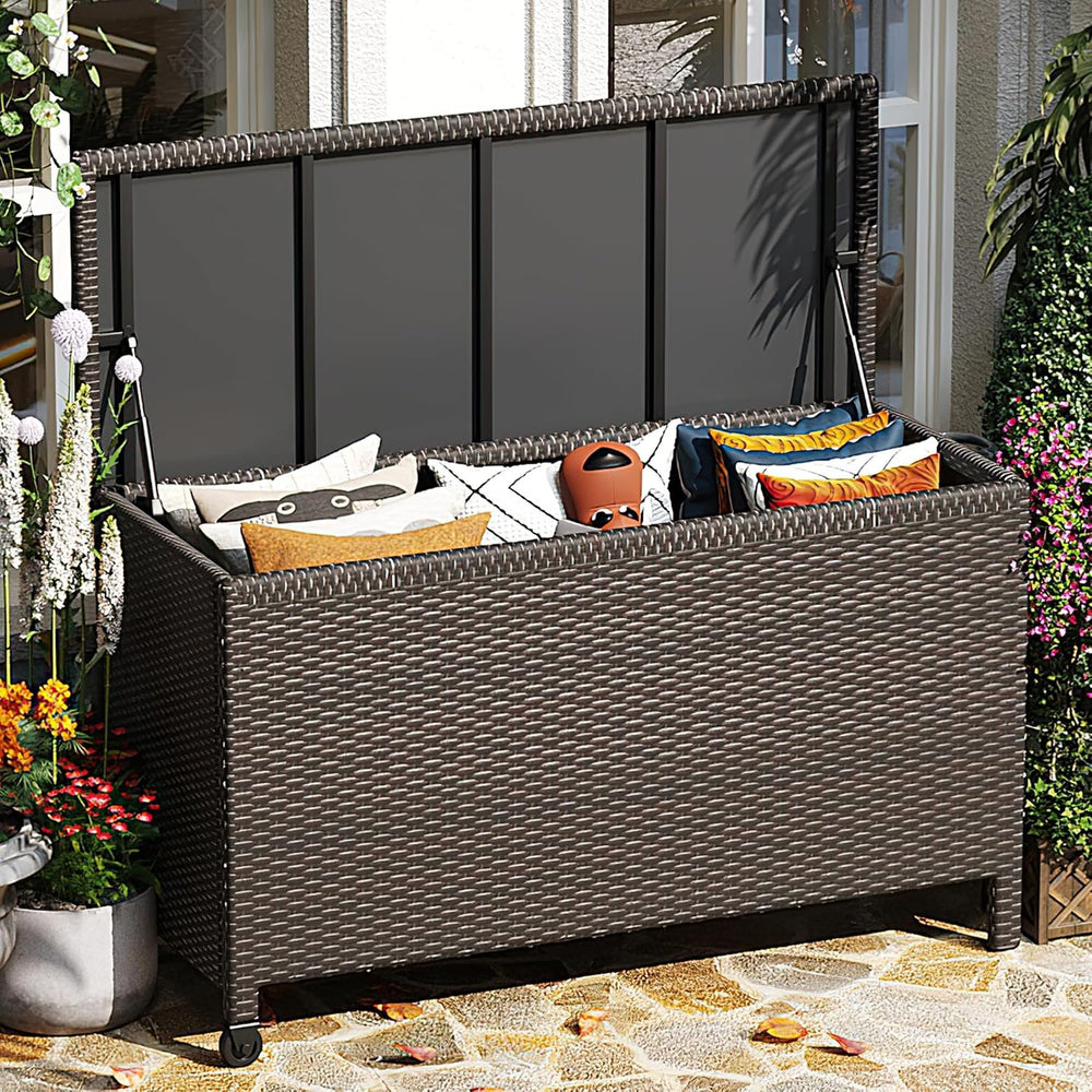 Wicker Deck Box, 185 Gallon All-Weather Outdoor Storage Box - Brown