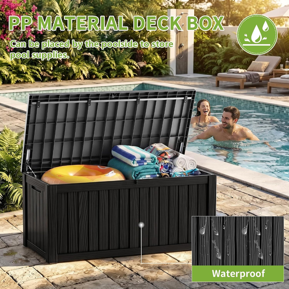 ROJIK 170 Gallon Waterproof Outdoor Deck Storage Box, UV Resistant, Lockable ...
