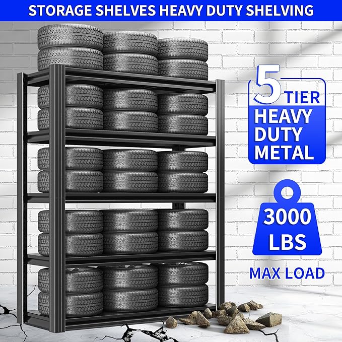 72" H Metal Storage Shelving, 2500LBS Heavy Duty Shelves Unit, Adjustable 5
