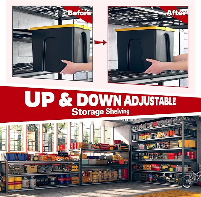 REIBII 60" W Garage Shelving, 2900LBS Storage Shelves, 6 Tier Heavy Duty...