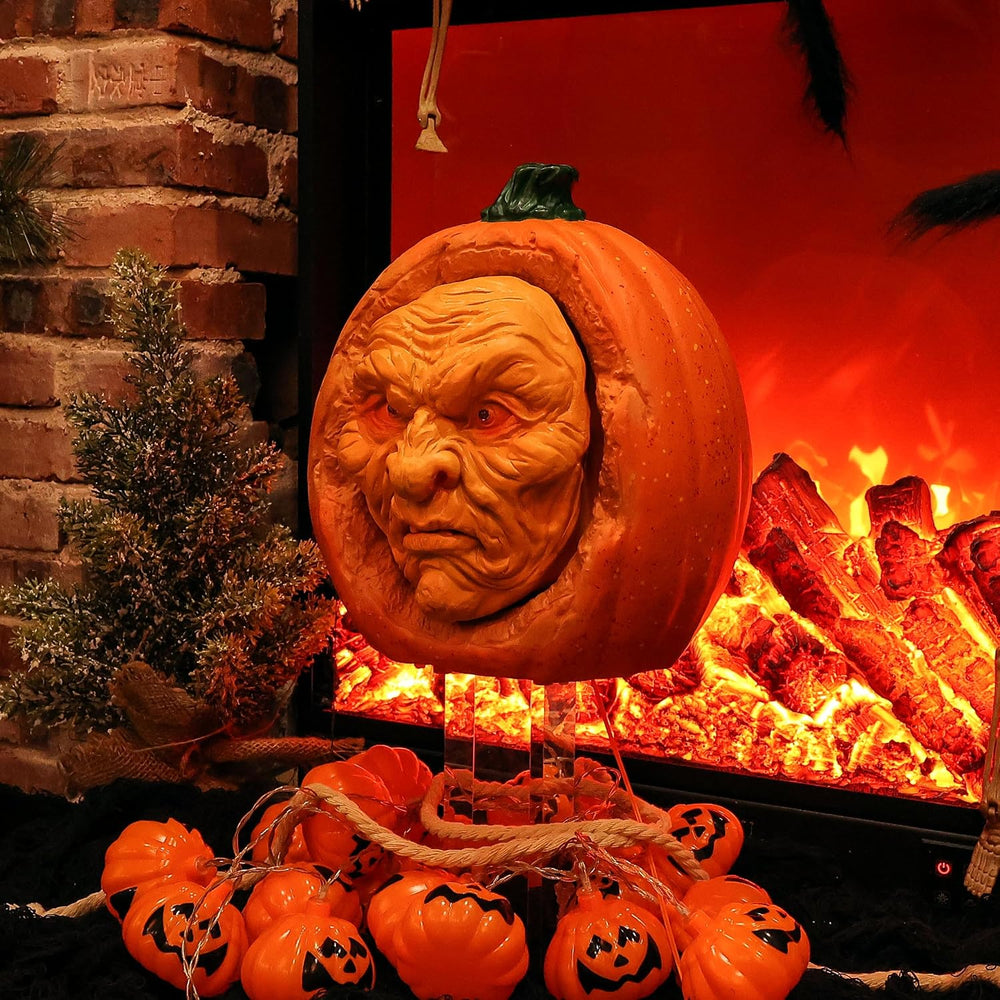 Scary Animated Pumpkin Decor for Halloween Haunted House (Orange)