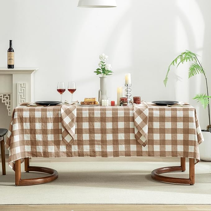 EVERLY 100% Yarn-Dyed Linen Rectangle Tablecloths 60x132Inches for Dining,Buf...