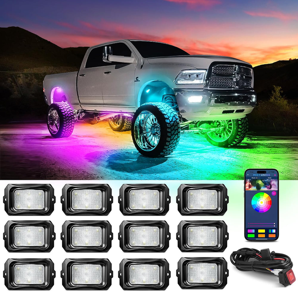 MICTUNING C2 Max RGB+IC Chasing Color LED Rock Lights (12 Pods)