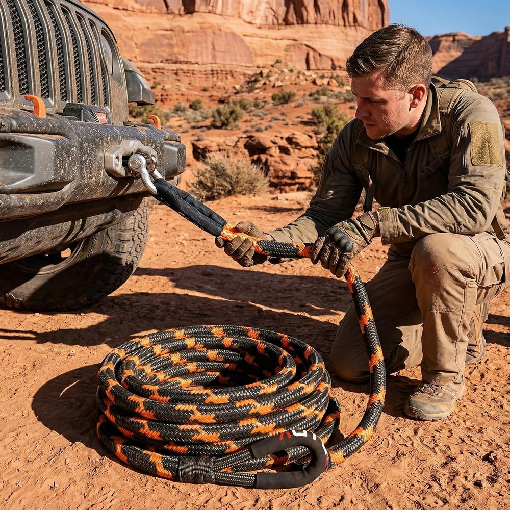 1-1/8" x 30' Kinetic Recovery Tow Rope (48,600lbs), with 2 Soft Shac...