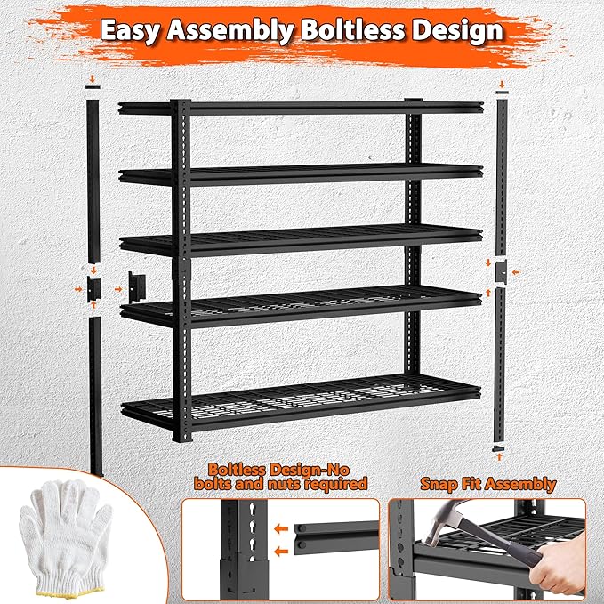Storage Shelves Heavy Duty, 5-tier Adjustable Metal Industrial Utility Shelf