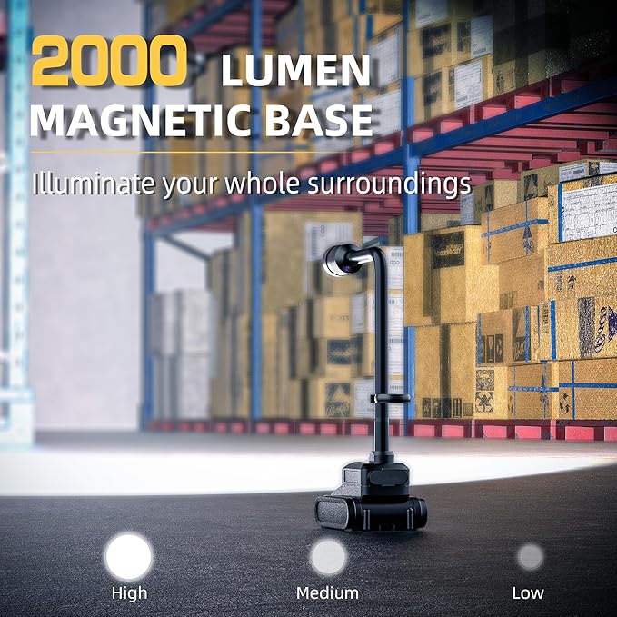 LED Work Light, 5000mAh Magnetic Gooseneck Light Rechargeable, 2000 Lumen
