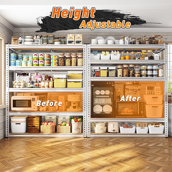 REIBII 40" W Garage Shelving 2500LBS Storage Shelves Adjustable Metal Sh...
