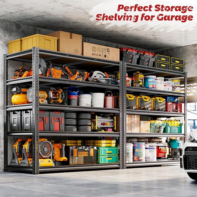 48"W Garage Shelving, 2650LBS Storage Shelves heavy duty, 5 Tier Metal S...