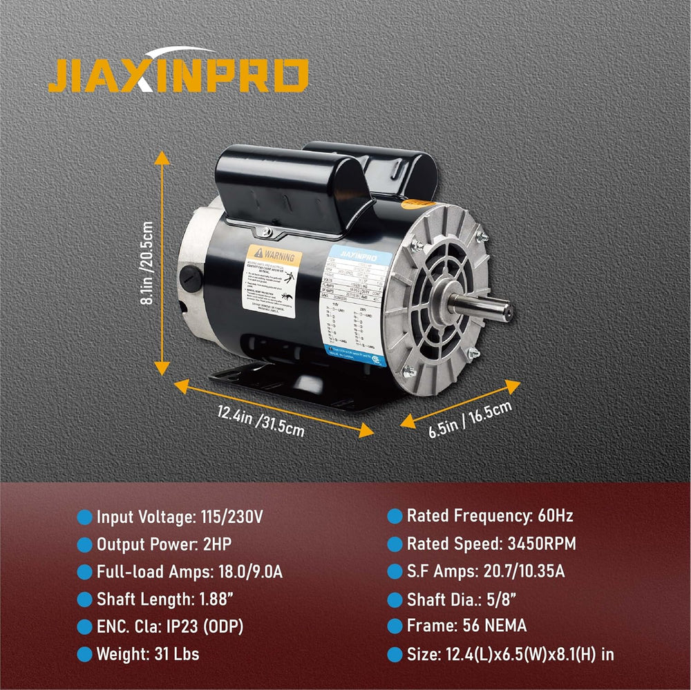 2HP Air Compressor Motor, 5/8" Keyed Shaft, 115/230V, 3450 RPM