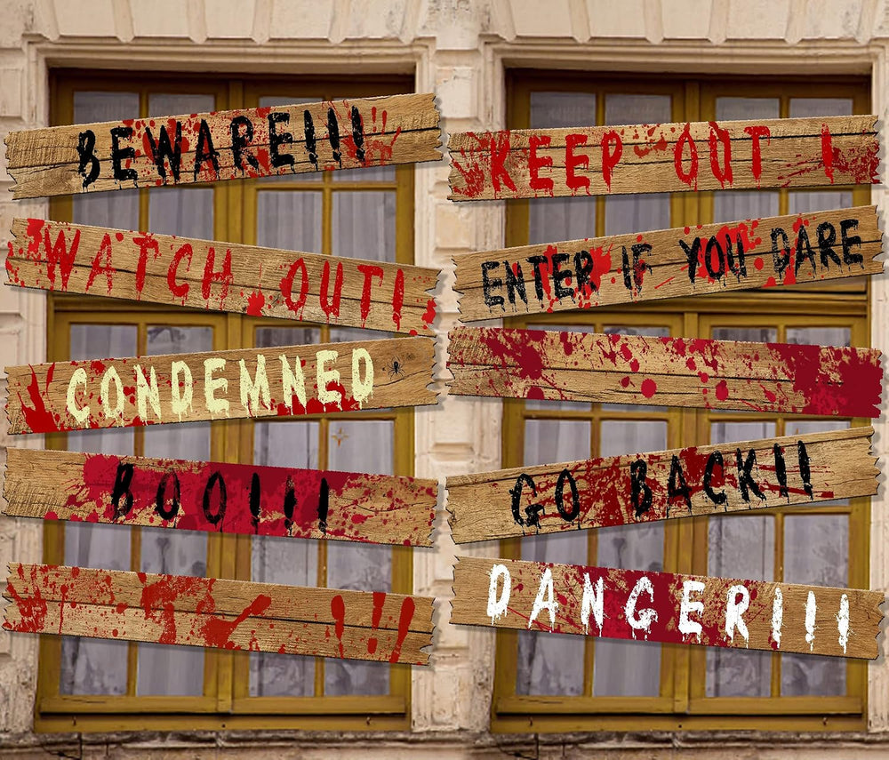 10Pcs 39"x4.7" Halloween Haunted Window Boards, Scary Window Warnin...