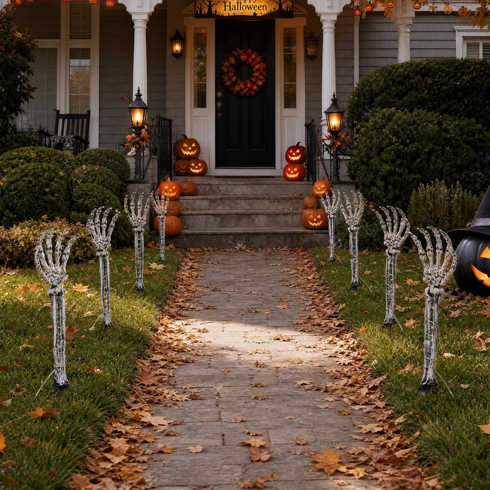 Halloween Skeleton Arm Stakes 4‑Pack, 160 Purple LED Battery‑Powered Lights