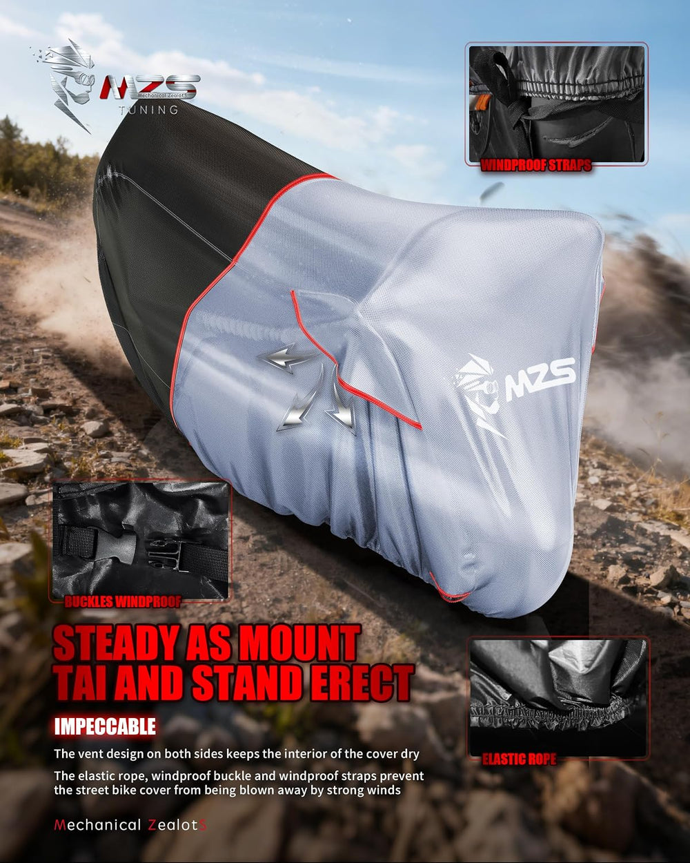MZS Motorcycle Cover Waterproof Outdoor, Heavy Duty All Season Weather Sun Pr...