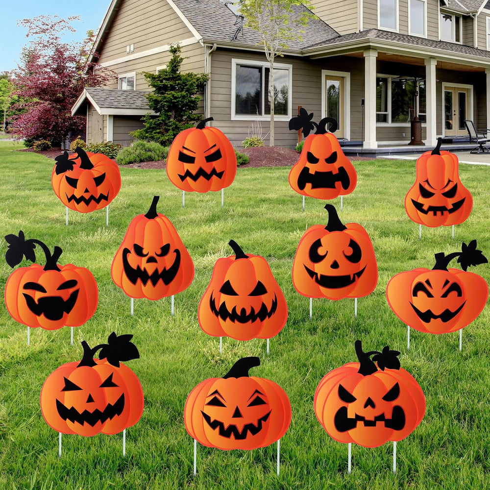 Barydat 12 Pcs Halloween Yard Signs Pumpkin Yard Stakes Decoration Outdoor De...