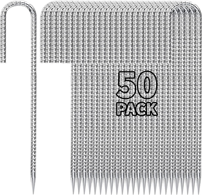 12 inch Fence Stakes Heavy Duty 50-Pack J Hook Rebar Ground Stakes Anchor
