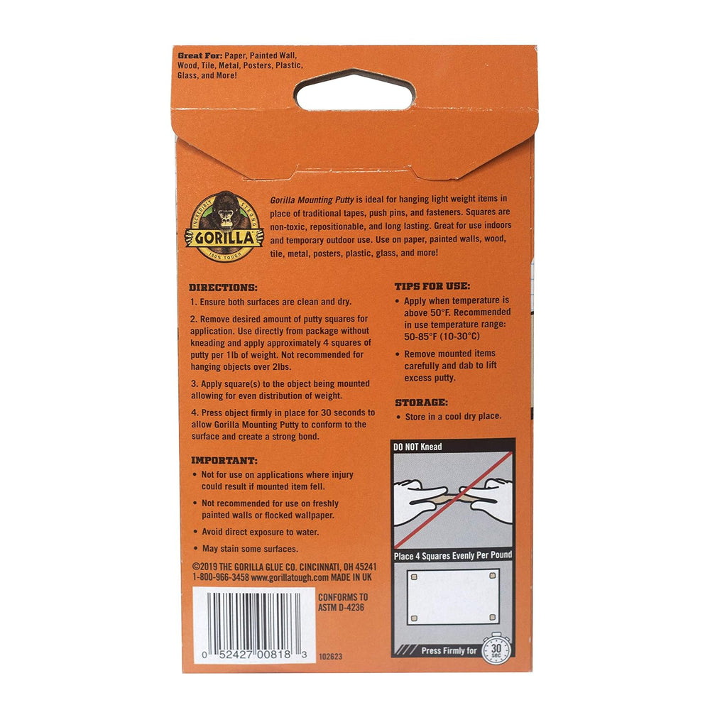 Gorilla Mounting Putty, Natural Tan Color, 84 Pre-Cut Squares (Pack of 8) - N...