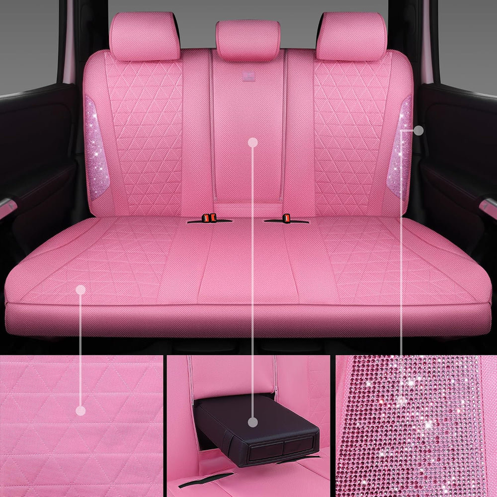 CAR PASS Pink Oxford Bling Diamond Car Seat Covers Full Set Interior Sets, Wa...