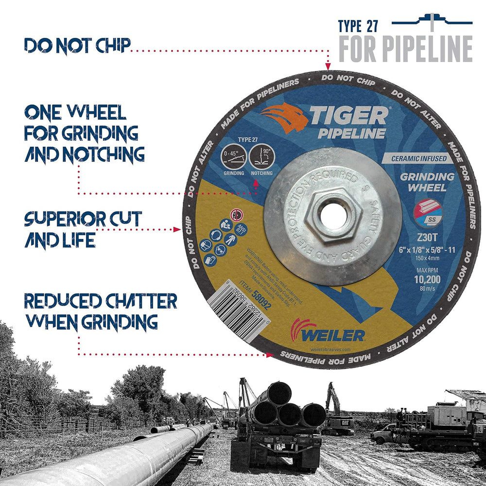 Weiler 58092 6" x 1/8" Tiger Pipeline, Z30T, Type 27, 5/8"-11 ...