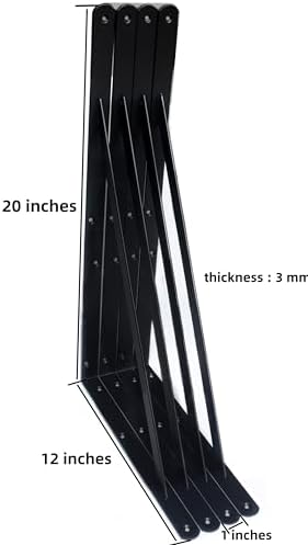 12 Pack L20 x H 12" Black Heavy Duty Shelf Brackets with Screws Metal Sh...