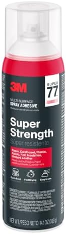 3M Super 77 Multi-Surface Spray Adhesive, 7.35 oz., Low VOC, Quick Bond, Fast Drying, Clear Finish for Foil, Foam, Paper, Metal, Plastic, Fabric, and Cardboard (77-10-NAT), 3-Pack