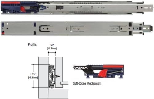 Knape & Vogt Side Mount Soft-Close Drawer Slide, Pair, Inch