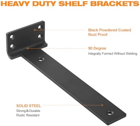Black Floating Shelf Brackets 12 inch 6 Pack L Brackets for Floating Shelves ...