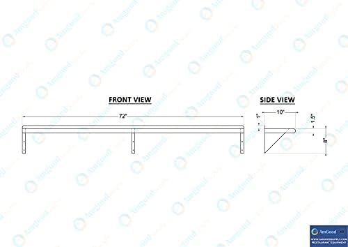AmGood 10 in. x 72 in. (6 ft) Stainless Steel Wall Shelf with Backsplash - 18...