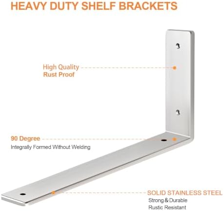 Floating Shelf Bracket Stainless Steel 10 Inch, 6 Pack Heavy Duty Shelf Brack...