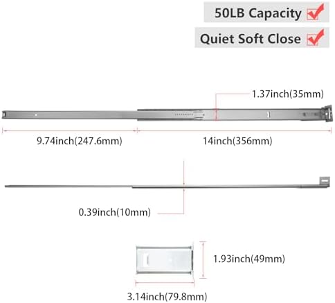 homdiy 14 Inch Heavy Duty Center Mount Drawer Slides Track (5 Pcs)