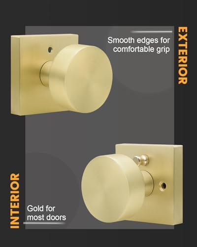 Gobrico Brushed Gold Privacy Interior Door Knobs with Square Rosette(10 Pack)...