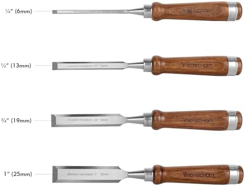 4-Piece Wood Chisel Set for Woodworking, Sharp CR-V Steel Blades