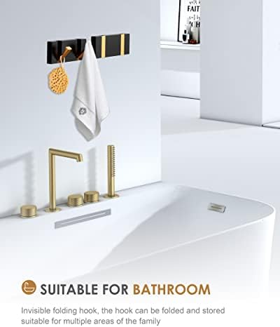 2 Pack，Waterproof Black Gold Wall Hooks，Foldable Towel Hooks for Bathrooms，Co...