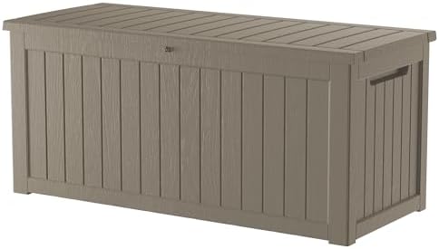 Outdoor Storage Box Waterproof, 200 Gallon Lockable Resin Large Deck Box, Pat...