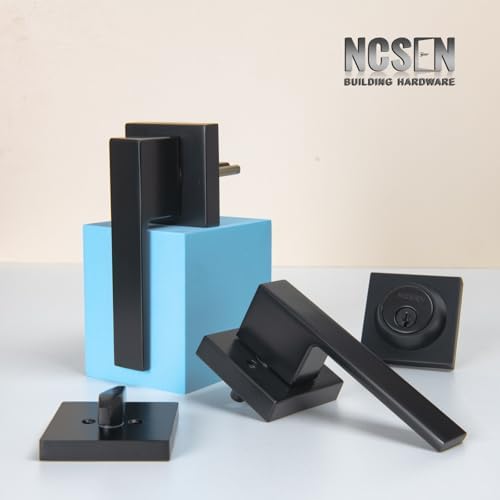 Matt Black Front Door Lockset, Exterior Door Lock with Deadbolt, Black Door H...